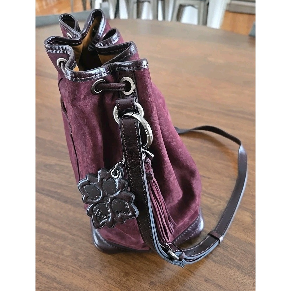 Patricia Nash Melrose Drawstring with Floret Key Fob Plum Nubuck Suede Crossbody - Picture 7 of 16